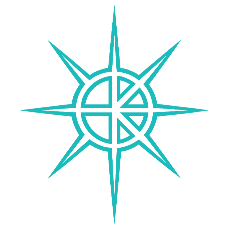 Teal emblem of the Aurent Orders, showing a compass-like eight-pointed sigil around a circular centre.