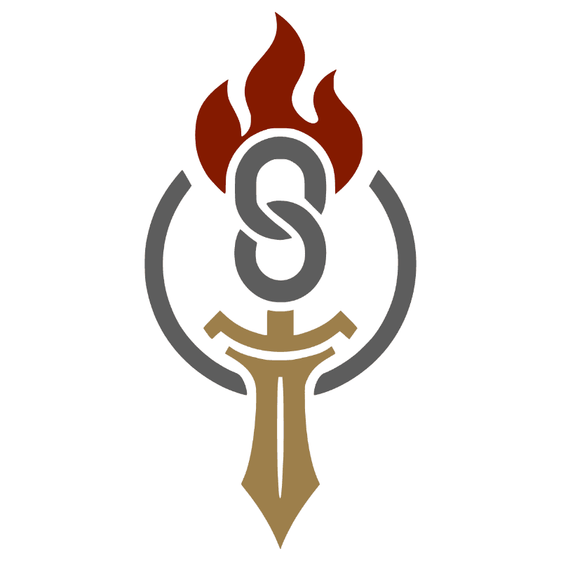 Red, gold, and grey emblem of the Ember Chain, depicting a rising flame above linked forms and a blade-like base.