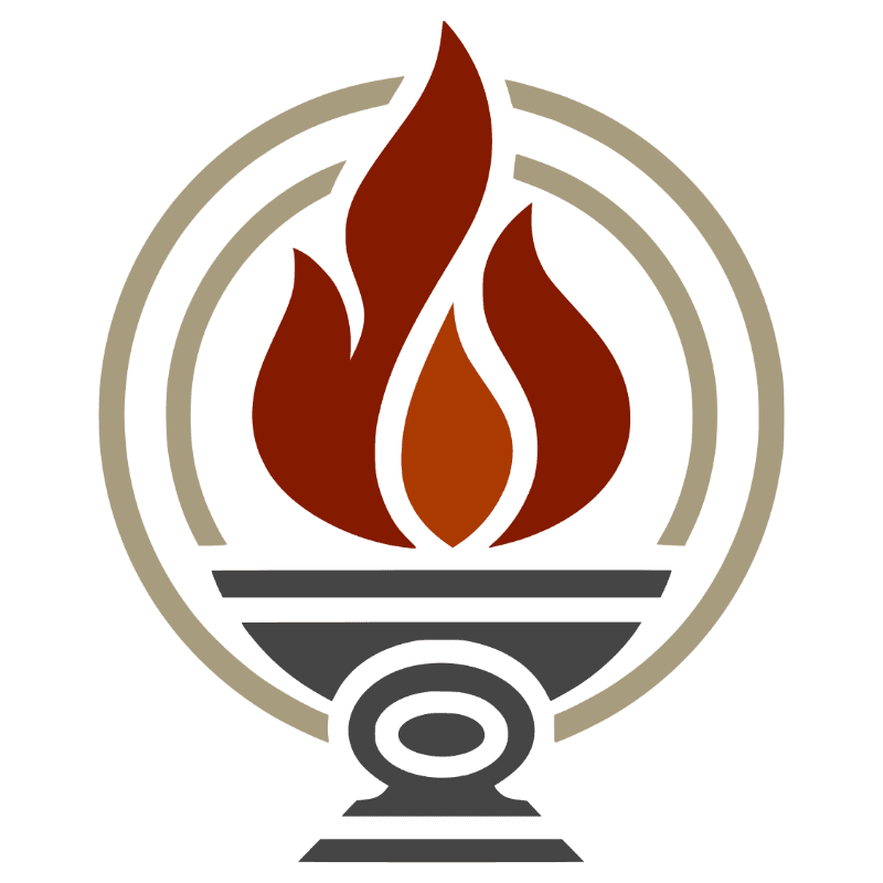 Red, gold, and grey emblem of Sanctum Ash, depicting a brazier holding a flame.