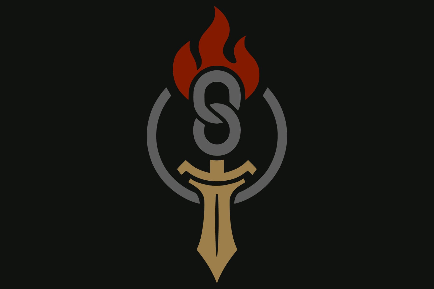 Red, gold, and grey emblem of the Ember Chain, depicting a rising flame above linked forms and a blade-like base.